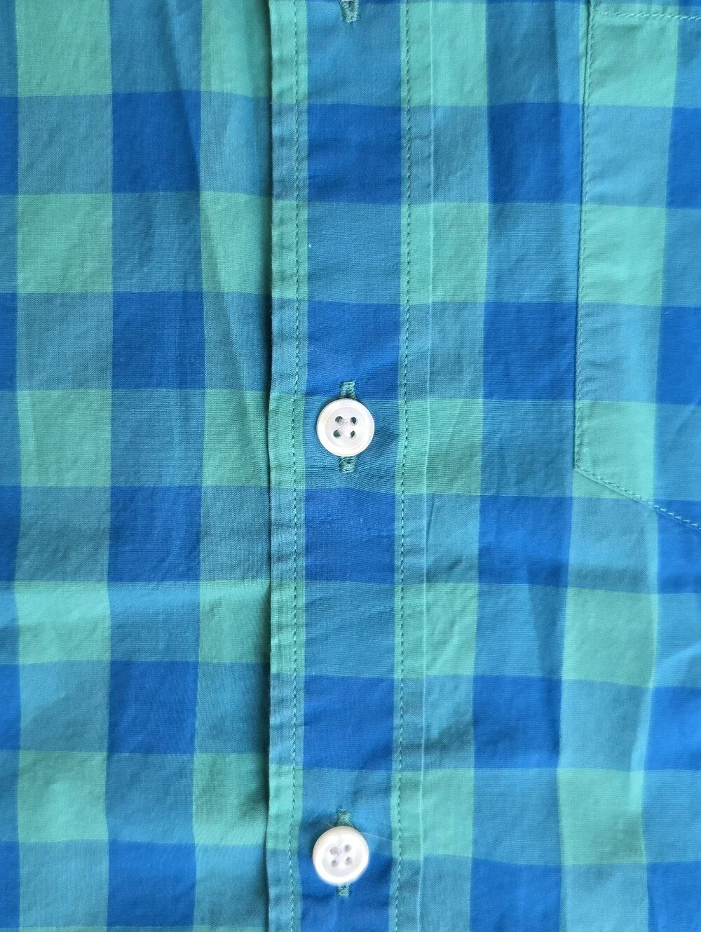 J.CREW Men's Lightweight Check Button-Down Short Sleeve Shirt Blue/Green Size-S
